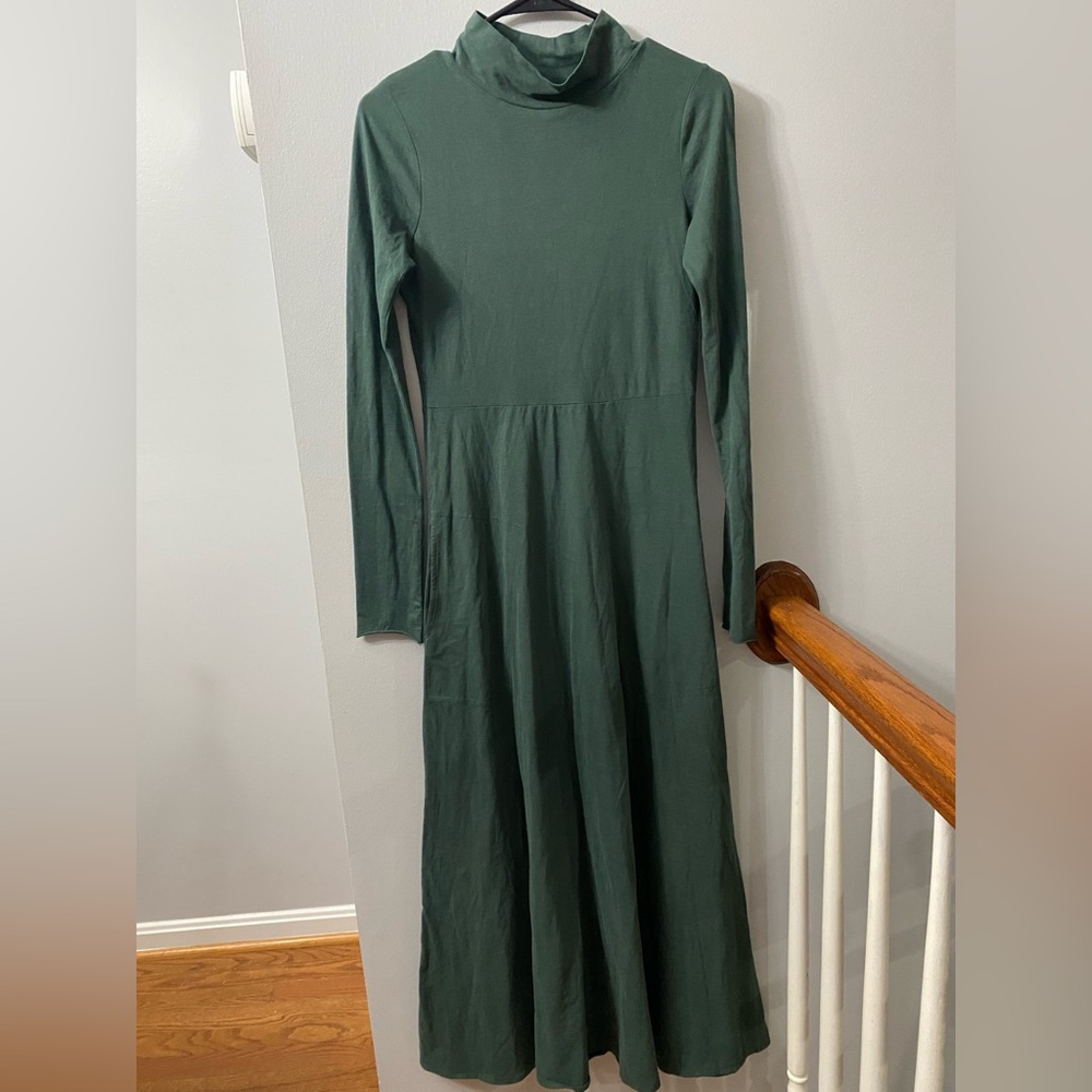 Free People Beach Green Mock Neck Long Sleeve Fit Flare Maxi Dress XS TP